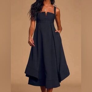 Blue Asymmetrical Midi A-Line Dress